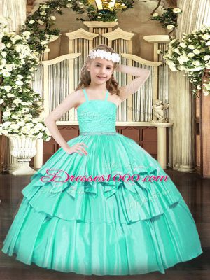 Inexpensive Ball Gowns Party Dress Wholesale Turquoise Straps Organza Sleeveless Floor Length Zipper