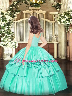 Inexpensive Ball Gowns Party Dress Wholesale Turquoise Straps Organza Sleeveless Floor Length Zipper