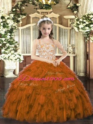 Beading and Ruffles Pageant Gowns Brown Lace Up Sleeveless Floor Length