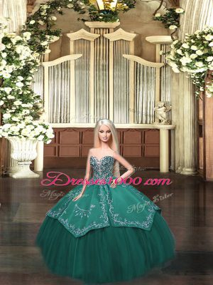 Dark Green Sleeveless Embroidery Floor Length Sweet 16 Dress