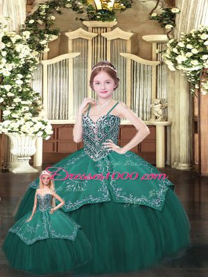 Dark Green Sleeveless Embroidery Floor Length Sweet 16 Dress