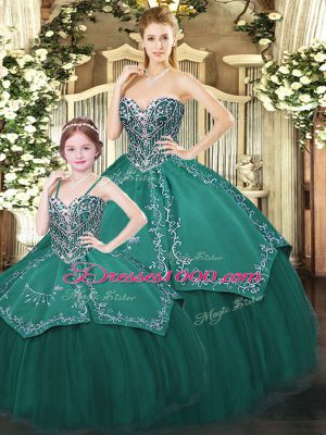 Dark Green Sleeveless Embroidery Floor Length Sweet 16 Dress