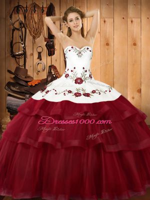 Sleeveless Sweep Train Lace Up Embroidery and Ruffled Layers Quinceanera Gown