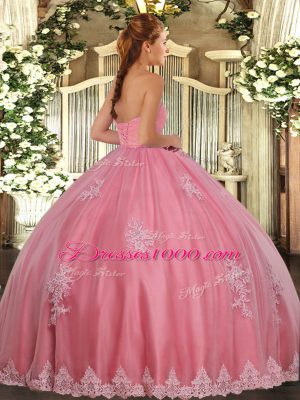 Beading and Appliques 15 Quinceanera Dress Watermelon Red Lace Up Sleeveless Floor Length