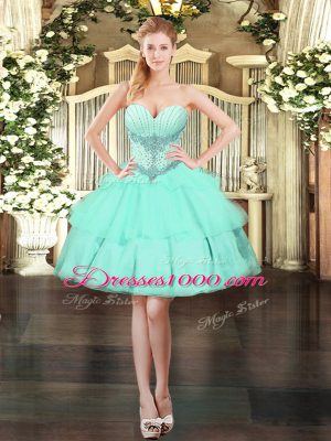 Apple Green Sleeveless Beading and Ruffled Layers Floor Length Vestidos de Quinceanera