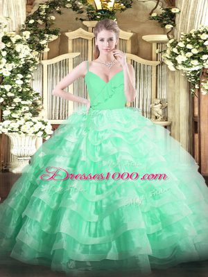 Apple Green Ball Gowns Ruffled Layers Sweet 16 Dress Zipper Organza Sleeveless Floor Length