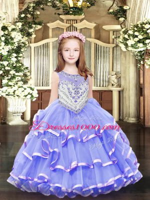Ball Gowns Custom Made Pageant Dress Lavender Scoop Organza Sleeveless Floor Length Zipper