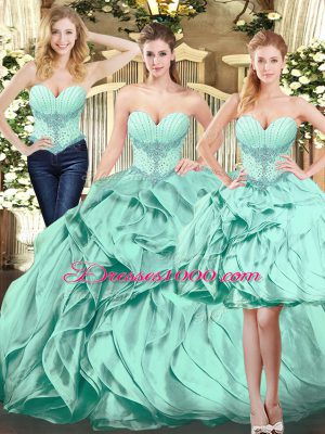 High End Apple Green Sweetheart Neckline Beading and Ruffles 15 Quinceanera Dress Sleeveless Lace Up