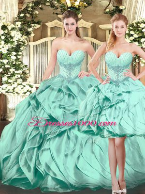 High End Apple Green Sweetheart Neckline Beading and Ruffles 15 Quinceanera Dress Sleeveless Lace Up