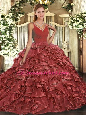 Colorful Sleeveless Sweep Train Ruffles Backless Quinceanera Dresses