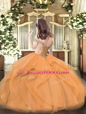 Exquisite Orange Sleeveless Beading and Ruffles Floor Length Pageant Gowns For Girls