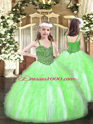 Best Sleeveless Floor Length Beading and Ruffles Lace Up Custom Made Pageant Dress with