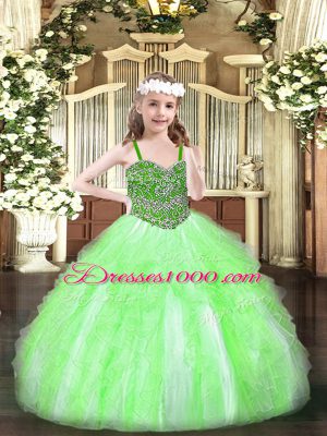 Best Sleeveless Floor Length Beading and Ruffles Lace Up Custom Made Pageant Dress with