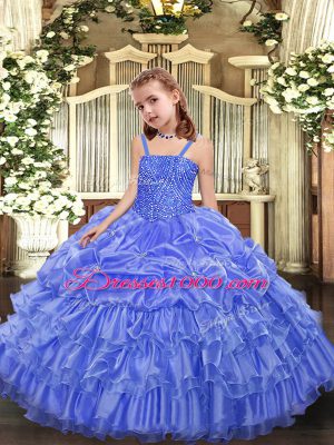 Sleeveless Lace Up Floor Length Beading and Ruffled Layers and Pick Ups Pageant Dress for Teens