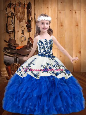 Low Price Organza Sleeveless Floor Length Little Girls Pageant Gowns and Embroidery and Ruffles