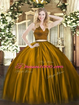 Best Brown Zipper 15th Birthday Dress Ruching Sleeveless Floor Length
