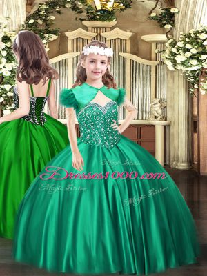 Excellent Green Sleeveless Floor Length Beading Lace Up Quinceanera Gowns