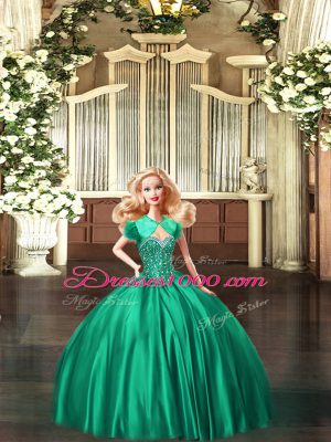 Excellent Green Sleeveless Floor Length Beading Lace Up Quinceanera Gowns