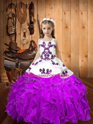 Enchanting Straps Sleeveless Organza Custom Made Pageant Dress Embroidery and Ruffles Lace Up