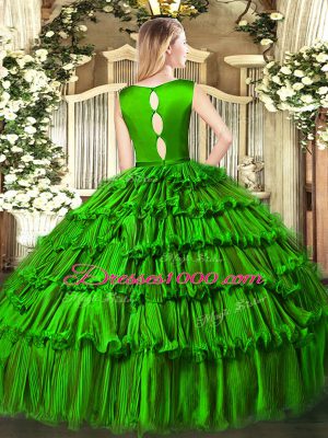 Scoop Sleeveless Clasp Handle Vestidos de Quinceanera Olive Green Organza