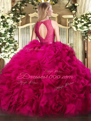 Super Fabric With Rolling Flowers Zipper Scoop Sleeveless Floor Length Sweet 16 Quinceanera Dress Lace