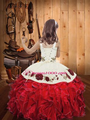 Simple Ball Gowns Pageant Dress Toddler Red Straps Organza Sleeveless Floor Length Lace Up