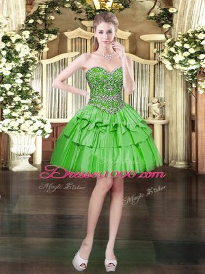Green Prom Dress Prom and Party with Beading and Ruffled Layers Sweetheart Sleeveless Lace Up