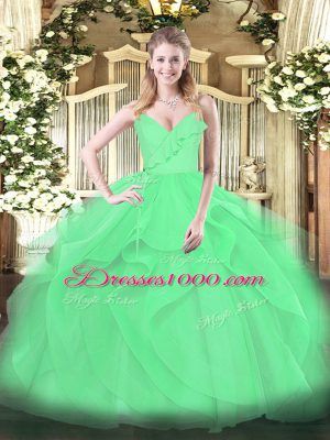 Fashion Green Spaghetti Straps Neckline Ruffles and Ruching Sweet 16 Dresses Sleeveless Zipper