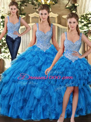 Floor Length Teal Quinceanera Dress Straps Sleeveless Lace Up