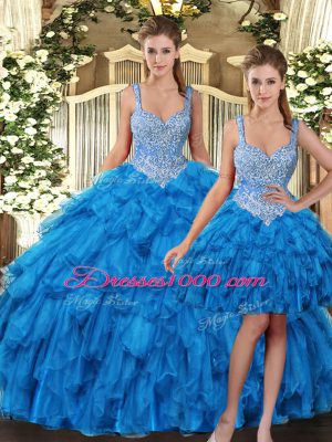 Floor Length Teal Quinceanera Dress Straps Sleeveless Lace Up