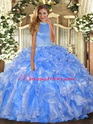 Sexy Sleeveless Backless Floor Length Beading and Ruffles Sweet 16 Quinceanera Dress