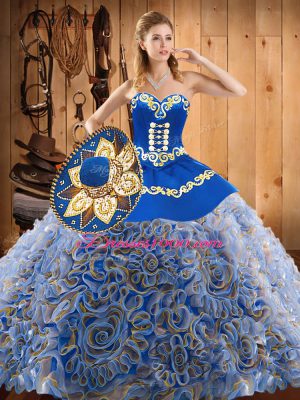 Hot Sale With Train Lace Up Vestidos de Quinceanera Multi-color for Military Ball and Sweet 16 and Quinceanera with Embroidery Sweep Train