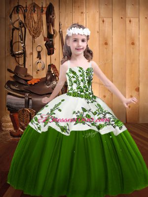 Customized Sleeveless Lace Up Floor Length Embroidery Pageant Dress for Womens