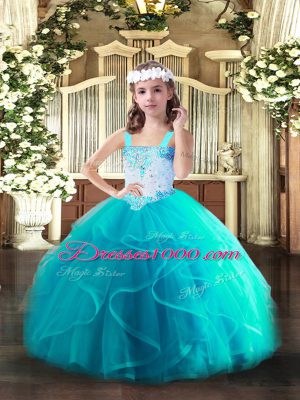 Hot Selling Aqua Blue Sleeveless Tulle Lace Up Pageant Gowns For Girls for Party and Quinceanera