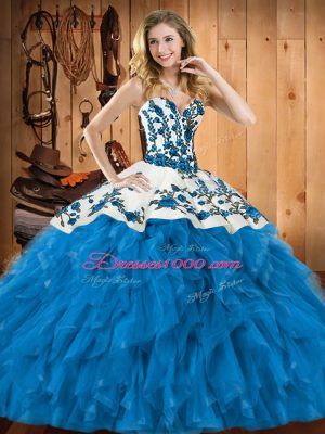 Fantastic Teal Lace Up Quinceanera Dresses Embroidery and Ruffles Sleeveless Floor Length