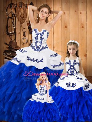 Gorgeous Ball Gowns Quinceanera Gown Royal Blue Strapless Lace Sleeveless Floor Length Lace Up