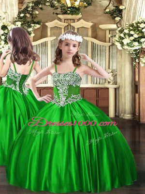 Green Ball Gowns Strapless Sleeveless Organza Floor Length Lace Up Beading Quinceanera Gowns