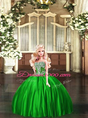 Green Ball Gowns Strapless Sleeveless Organza Floor Length Lace Up Beading Quinceanera Gowns