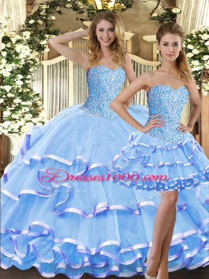 Sleeveless Beading and Ruffled Layers Lace Up Quinceanera Gowns
