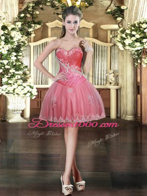 Artistic Rose Pink Ball Gowns Beading and Appliques Sweet 16 Quinceanera Dress Lace Up Tulle Sleeveless Floor Length