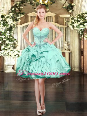 Apple Green Lace Up Prom Party Dress Beading and Ruffles Sleeveless Mini Length