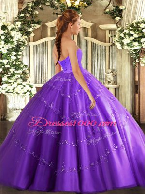 Blue Sleeveless Floor Length Beading and Appliques Lace Up 15th Birthday Dress