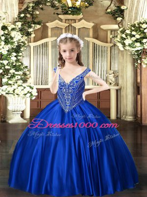 Attractive Satin Sleeveless Floor Length Little Girls Pageant Dress and Beading
