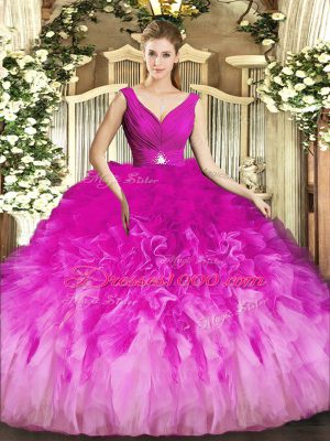 Fuchsia Sleeveless Tulle Backless Sweet 16 Dresses for Sweet 16 and Quinceanera
