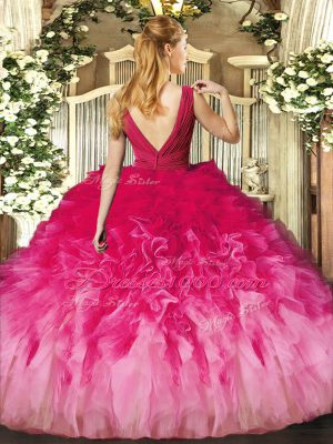 Fuchsia Sleeveless Tulle Backless Sweet 16 Dresses for Sweet 16 and Quinceanera