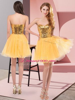Superior Gold Sweetheart Neckline Sequins Prom Dress Sleeveless Zipper