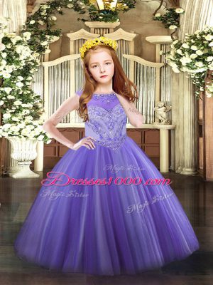 Sleeveless Floor Length Beading Zipper Evening Gowns with Lavender