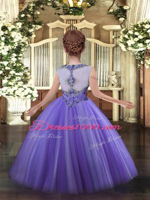 Sleeveless Floor Length Beading Zipper Evening Gowns with Lavender