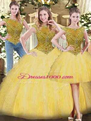 Great Floor Length Gold Ball Gown Prom Dress Scoop Sleeveless Zipper