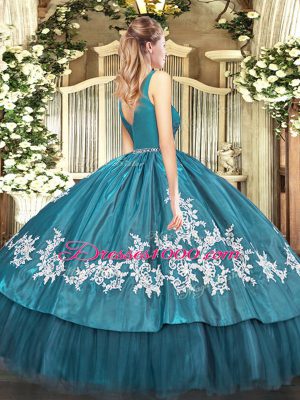 Customized Teal Sleeveless Floor Length Beading and Appliques Zipper 15 Quinceanera Dress